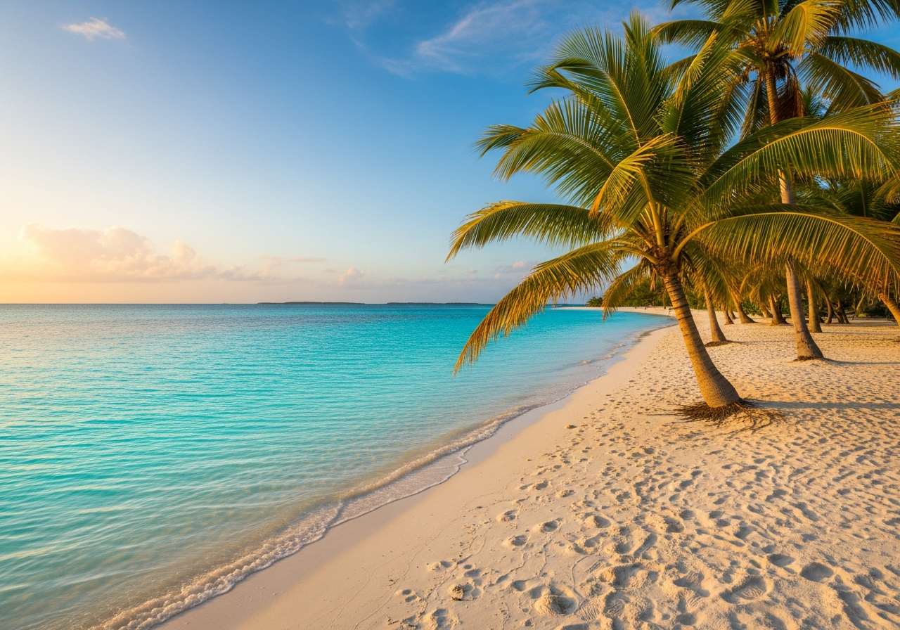 Powder-white sand beach with turquoise water in Exuma, Bahamas