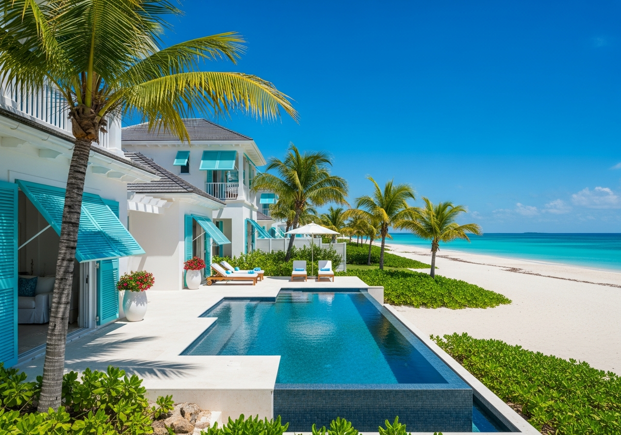 Beachfront villa with infinity pool in Exuma, Bahamas