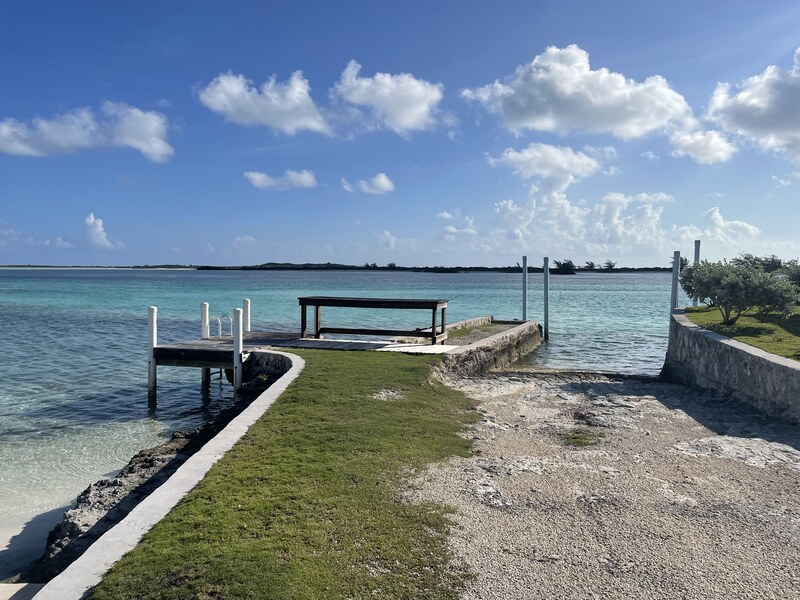 Small waterfront dock and swimming area in Exuma